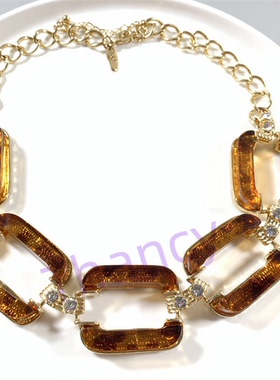 NY打标镀真金豹纹环扣项链