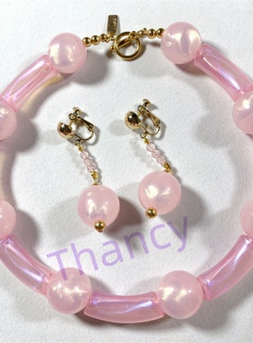 粉色人鱼姬耳夹项链套装LULUS