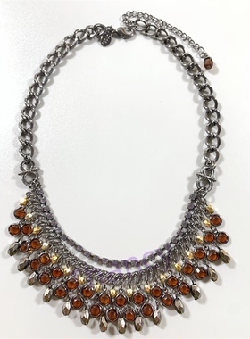 2028打标焦糖色水晶流苏宫廷项链