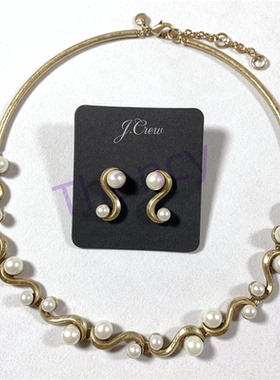 复古珍珠项链耳钉套装JCR