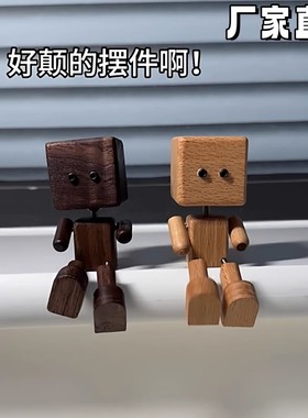木制小人偶摆件创意可动摆件桌面