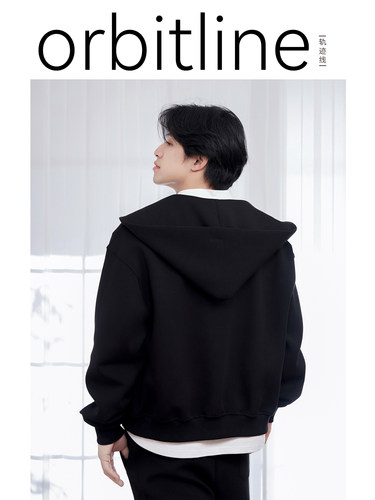 orbitline 运动拉链外套 水墨黑 休闲连帽卫衣连帽衫  范李猿同款