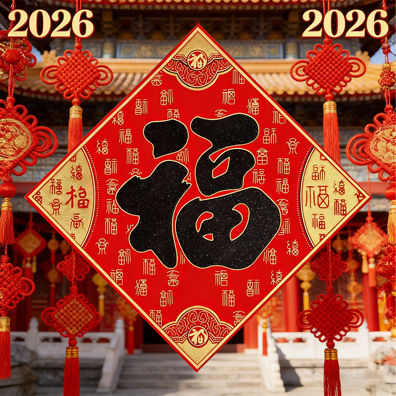 2026马年新款福字春节装饰门贴新年绒大门