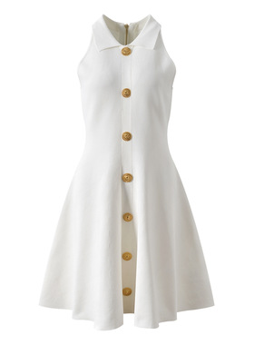 艾菲巴尔曼夏季高品质千金小香风无袖POLO领收腰气质显瘦A字裙女