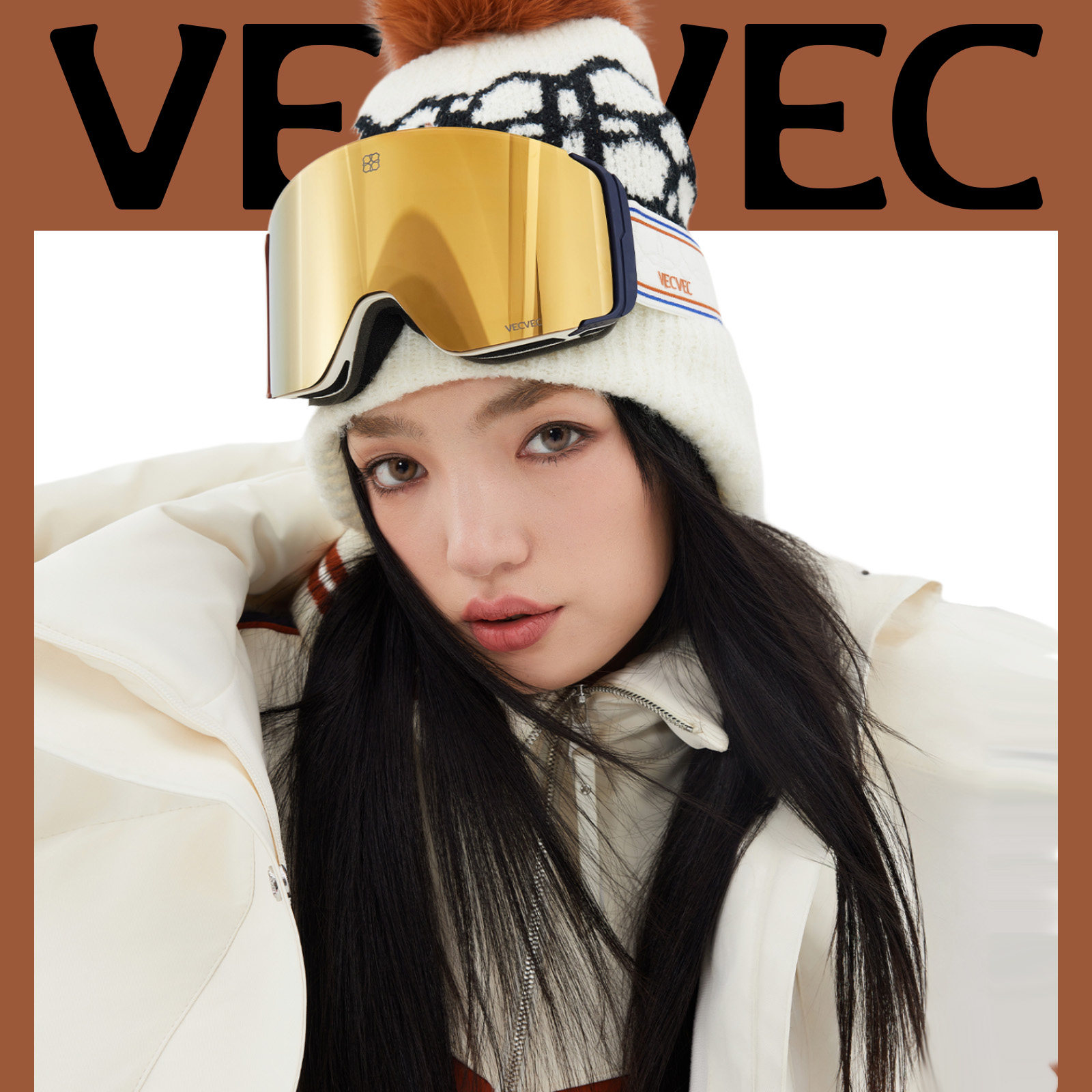 VECVEC滑雪眼镜成人双层防雾可替换镜片可卡近视雪地护目镜时尚