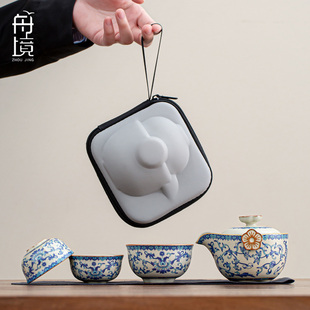 青花米黄汝窑手抓壶盖碗茶杯单个高档家用防烫泡茶壶功夫茶具套装