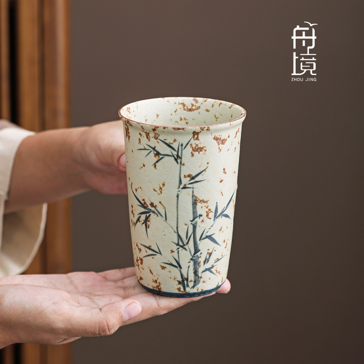 火石红手绘青竹口可乐杯陶瓷主人杯家用高档精致茶杯牛奶杯喝水杯