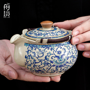 青花汝窑手抓壶盖碗茶杯高档大号防烫家用功夫茶具泡茶茶碗礼盒装