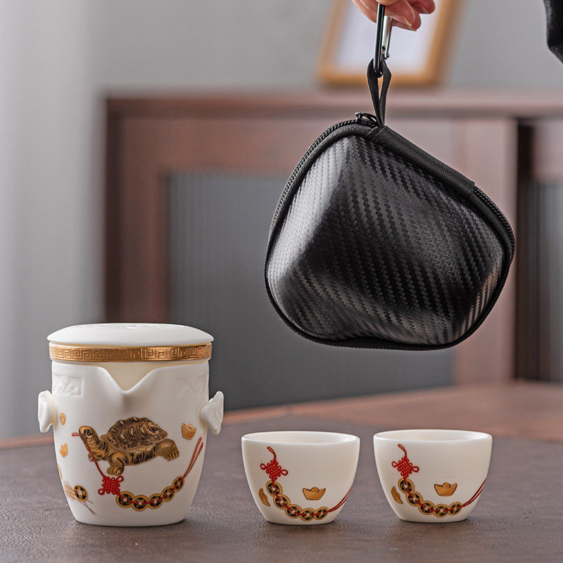 舟境高档羊脂玉瓷快客杯一壶两杯个人专用喝茶便携式旅行茶具套装