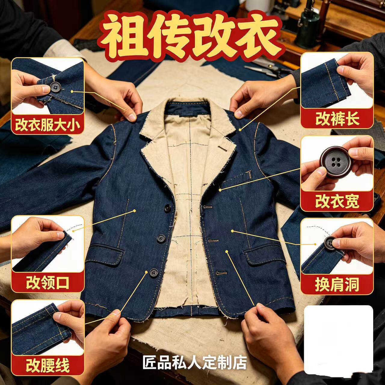 改衣服专业裁缝店连衣裙卫衣加工工作服/校服/商务服