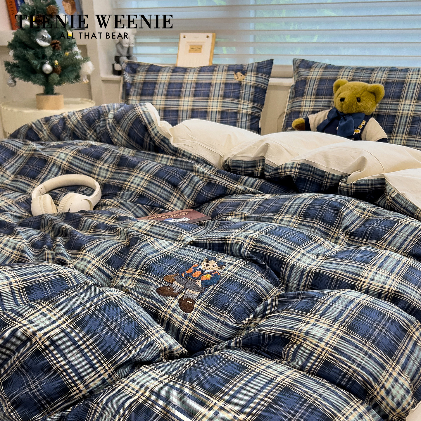 TeenieWeenie英伦风全棉床上三四件套100纯棉格子被套床单床笠款