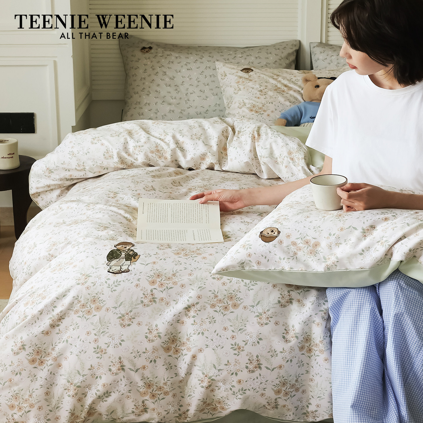 TeenieWeenie小熊碎花全棉四件套纯棉刺绣宿舍三件套被套床单床笠
