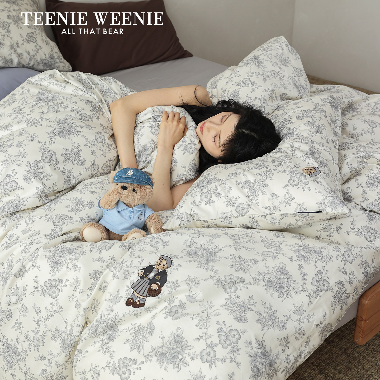 TeenieWeenie小熊刺绣典雅复古花卉全棉纯棉床上四件套春夏被套
