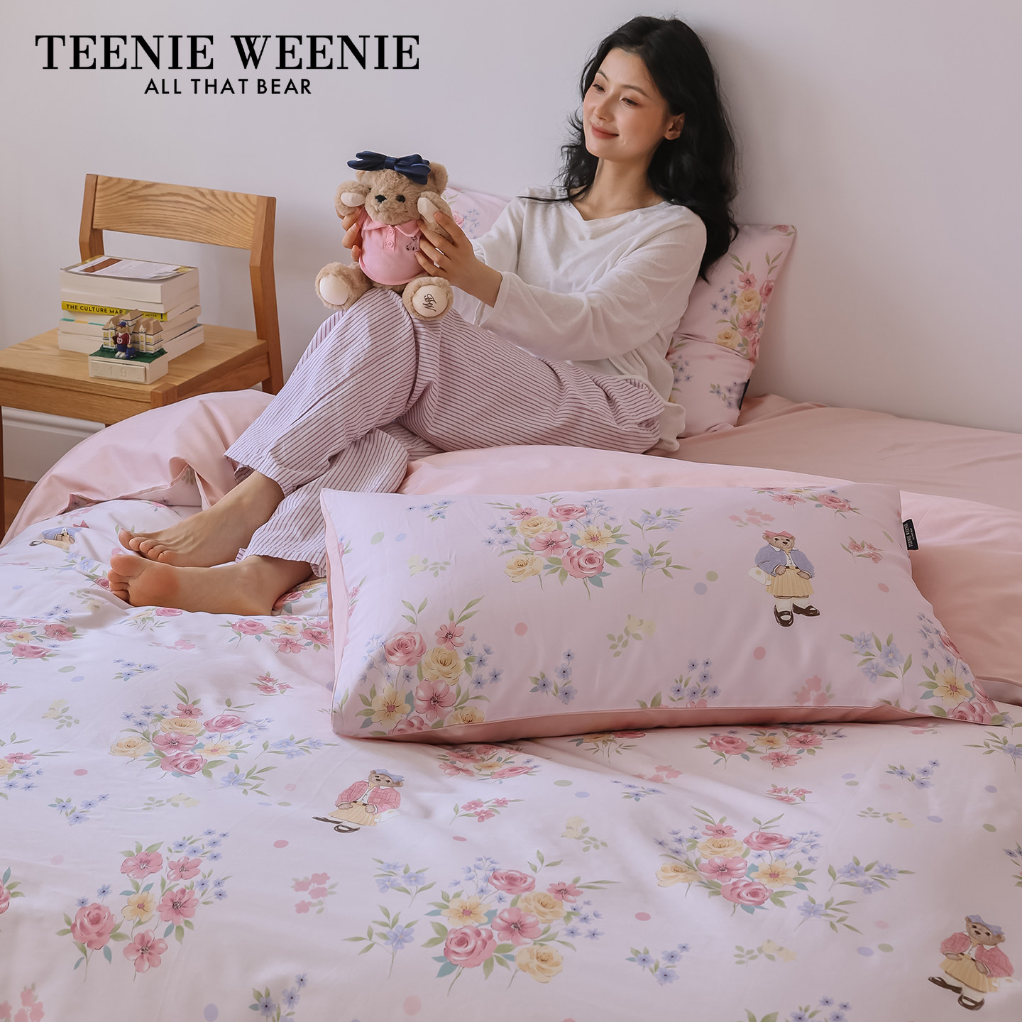 TeenieWeenie小熊少女心粉色全棉纯棉印花四件套学生宿舍单人套件