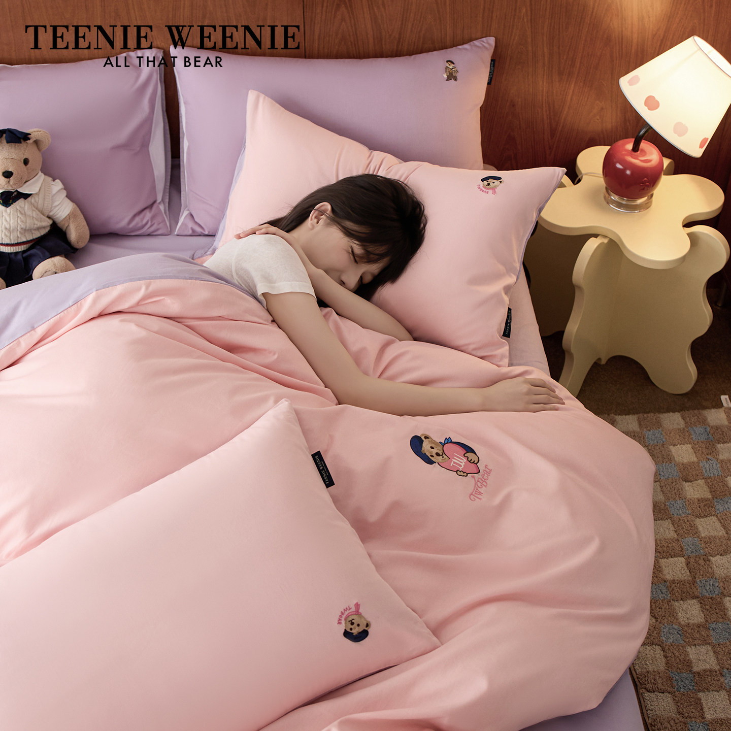 TeenieWeenie小熊简约粉色全棉四件套纯棉学生宿舍被套床