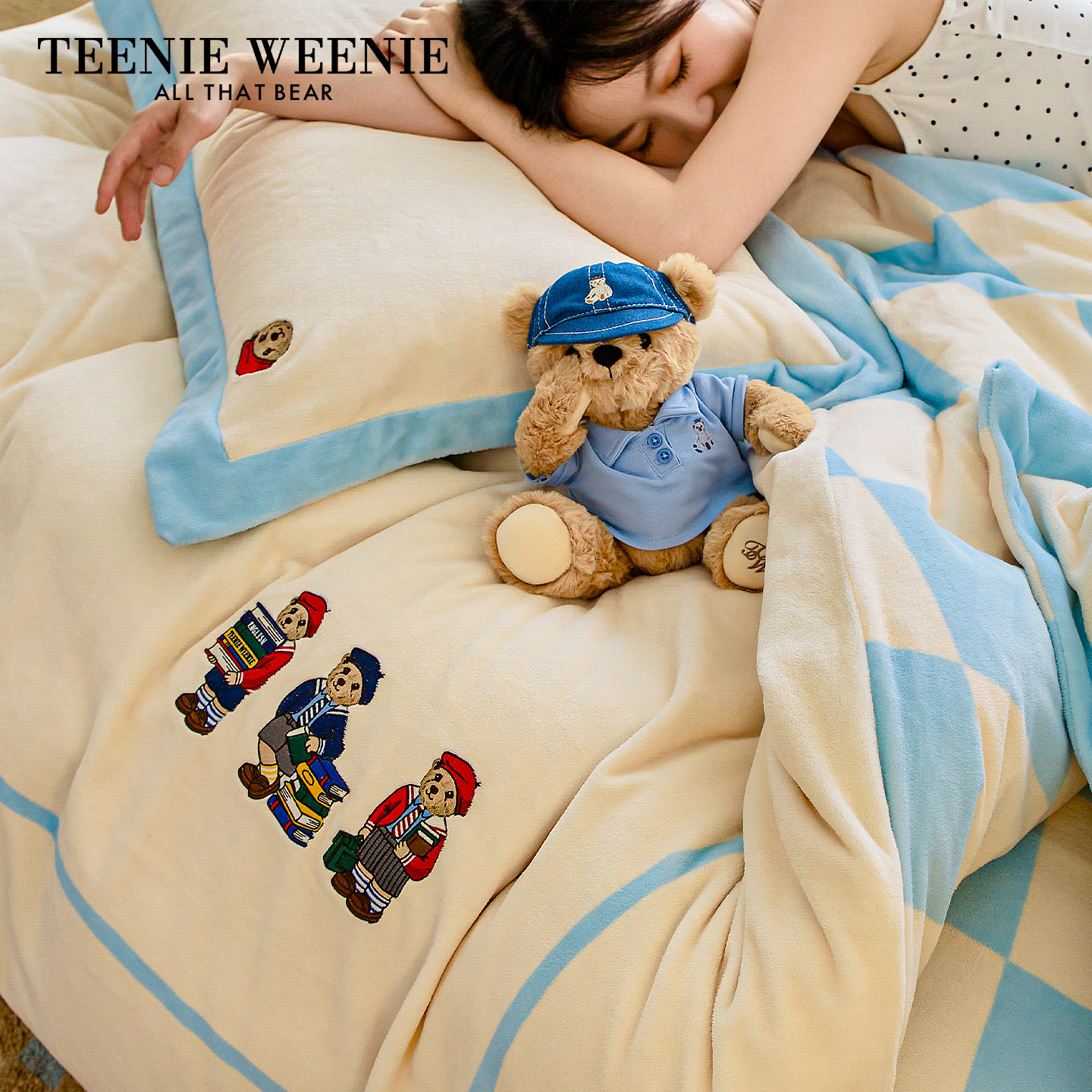 TeenieWeenie大版印花牛奶绒四件套2025新款防静电珊瑚绒被套床单