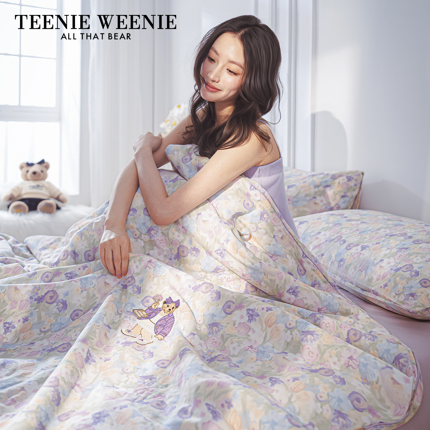 TeenieWeenie紫色全棉A类双层纱夏凉被空调被夏季单双人薄款被芯