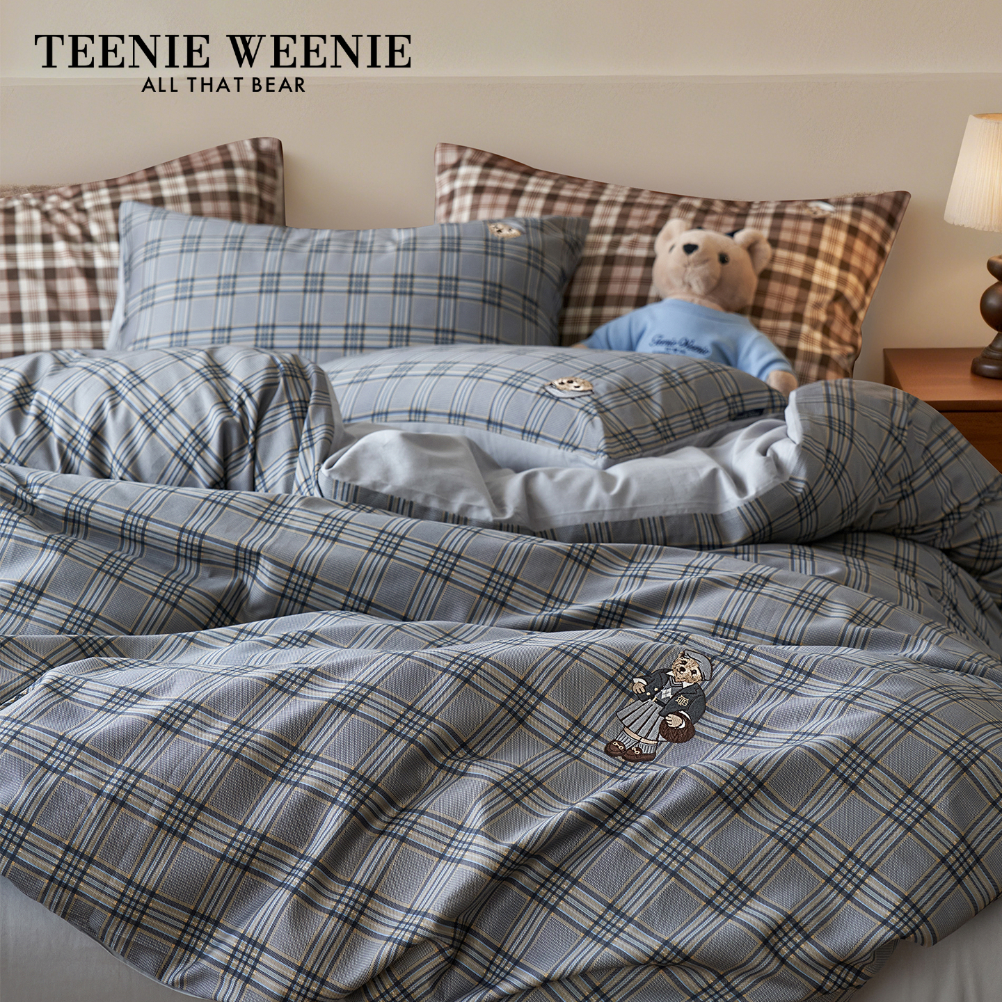 TeenieWeenie北欧简约格子全棉纯棉四件套1.5m男生被套床单三件套