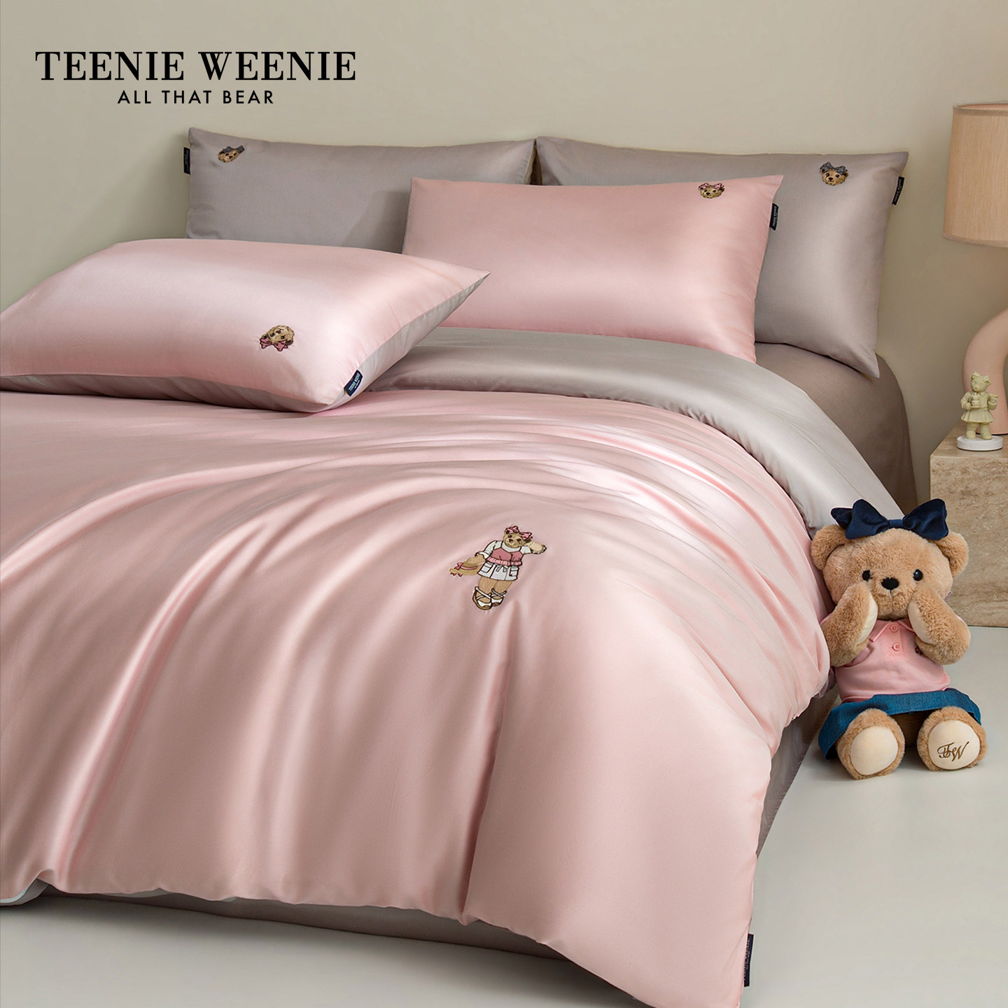 TeenieWeenie60支全棉长绒棉四件套纯棉贡缎刺绣床单床笠床品套件