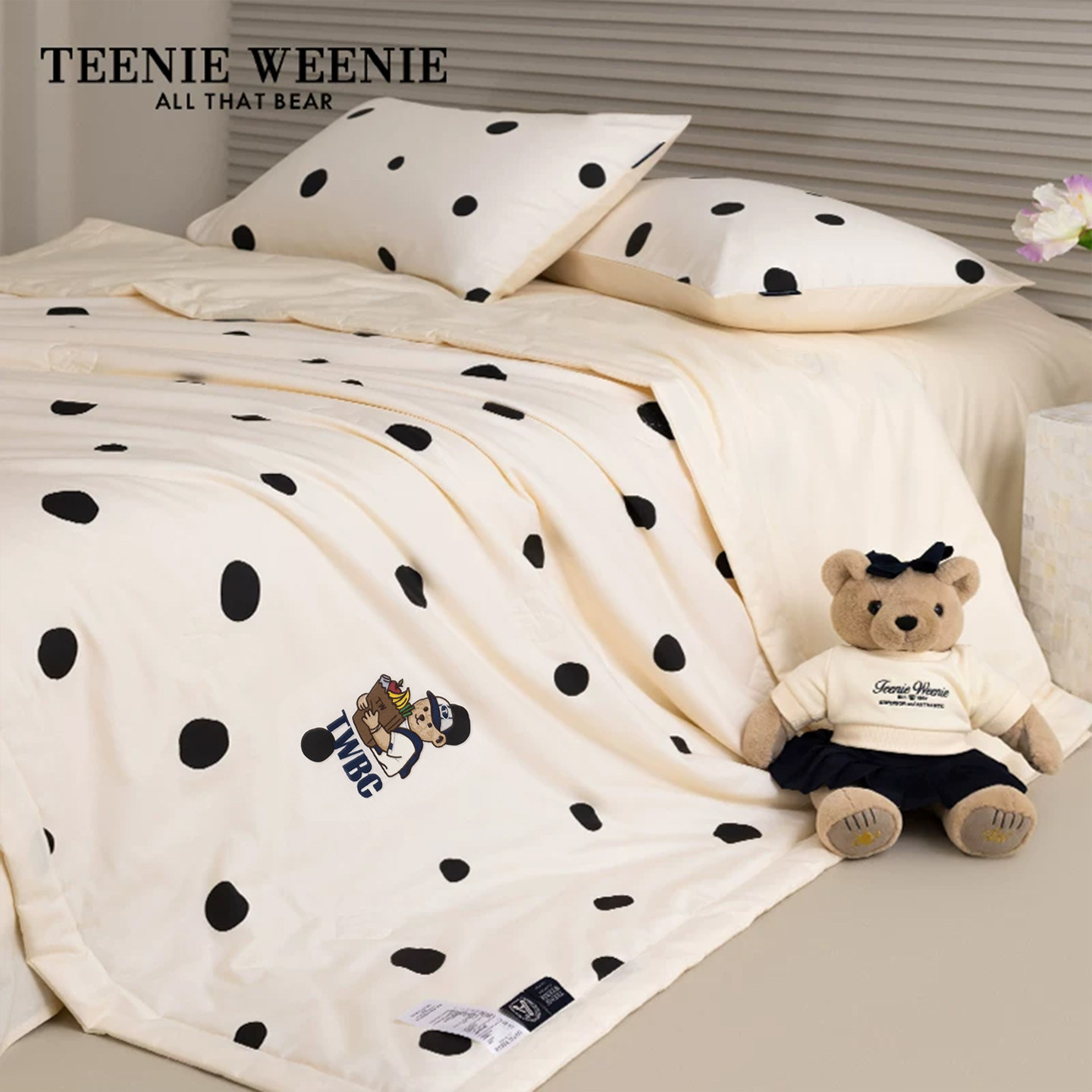 TeenieWeenie小熊刺绣波点印花全棉夏凉被空调被水洗棉夏被可机洗