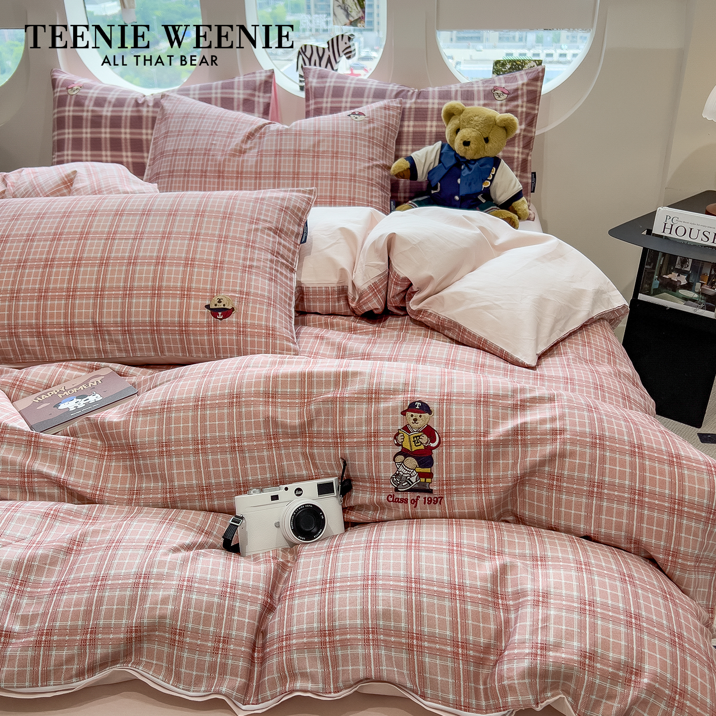 TeenieWeenie少女心粉色格子纯棉床上四件套全棉1.5m1.8被套床单,床上用品,床品套件/四件套/多件套,淘宝优惠券,粉丝福利购,淘宝优惠卷