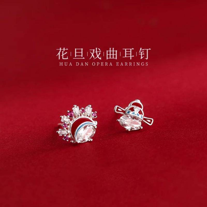 国潮耳环中国风耳钉戏曲花旦新娘京剧脸谱不对称S925银耳饰高级感