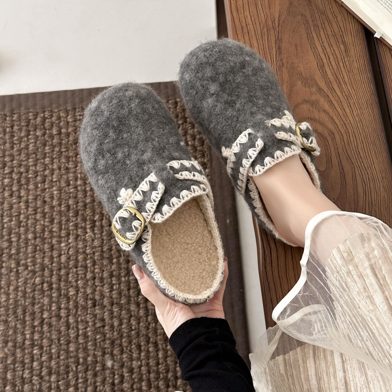 拉夏贝尔加绒保暖毛毛拖鞋勃肯鞋