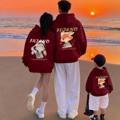 狐狸兔子亲子装一家三口四口卫衣