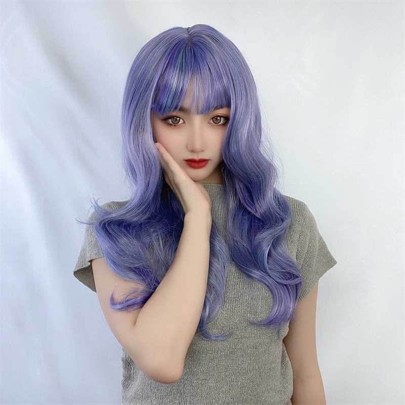 新款直销欧美外贸化纤假发女彩色空气刘海长卷发大波浪机制假发头
