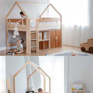 新款直销飞屋床实木儿童床树屋半高床城堡滑梯床高架衣柜房子床实