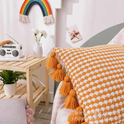 新款直销北欧流苏针织抱枕套办公室沙发靠垫腰枕汽车靠枕家用针织