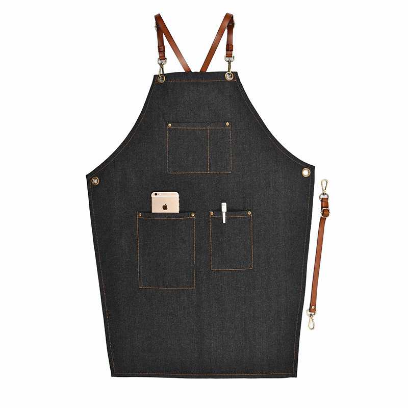 新款直销牛仔布料围裙奶茶理发店美发师定 制logo花艺烘焙咖啡馆