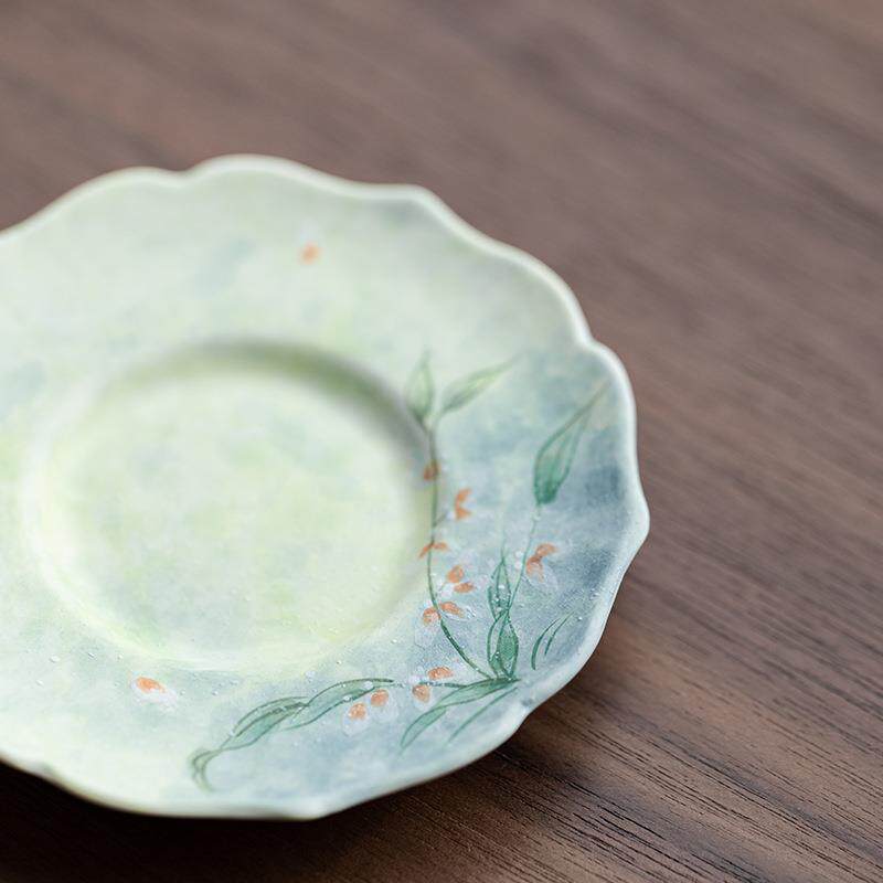 新款直销手绘文心兰陶瓷圆形杯垫功夫茶艺茶托杯托高档茶杯隔热垫