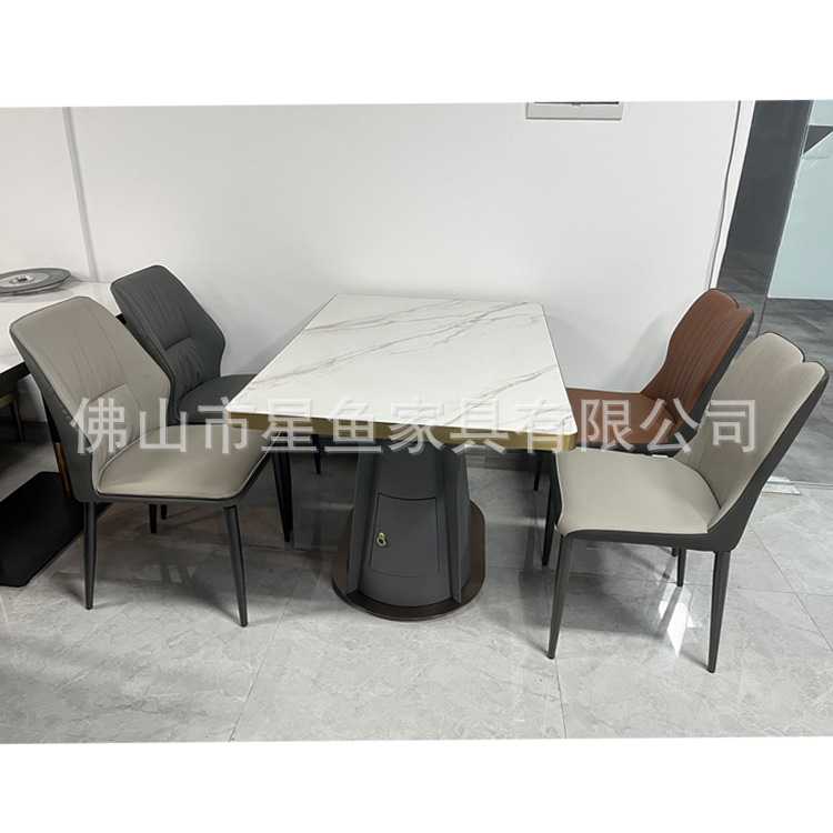 新款直销轻奢岩板餐桌椅网红西餐厅连锁火锅店烧烤设计师岩板包不