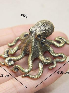 新款直销实心纯黄铜办公桌面小摆件八爪鱼古铜茶宠饰品工艺品礼品