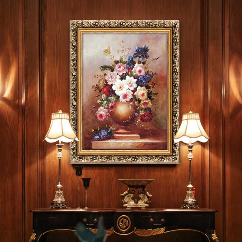 新款直销欧式牡丹油画客厅装饰画古典花卉餐厅玄关挂画壁画有框竖图片