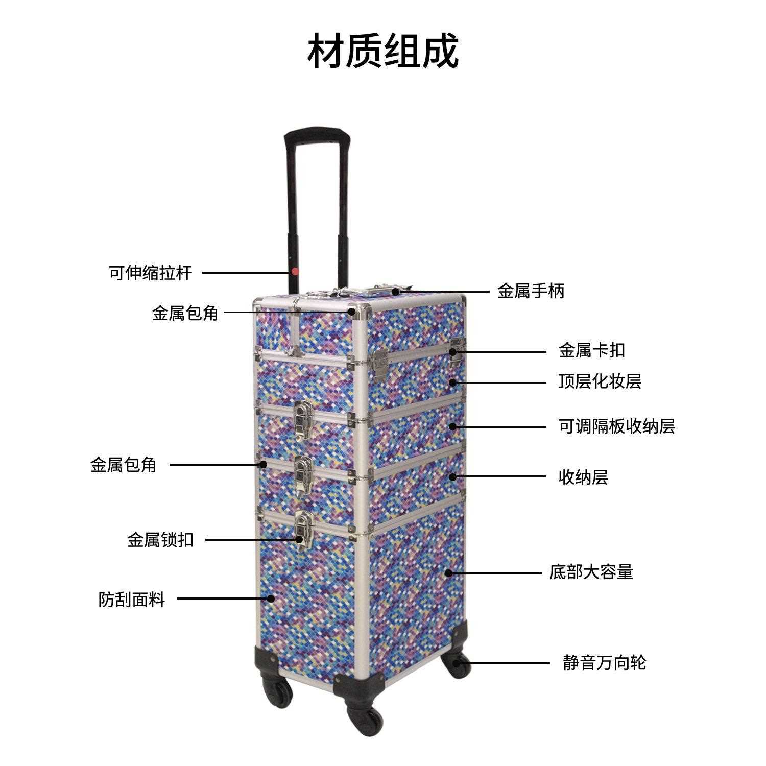 新款直销可拆卸拉杆箱包专业纹绣化妆箱跟妆美睫美甲家具美容工具
