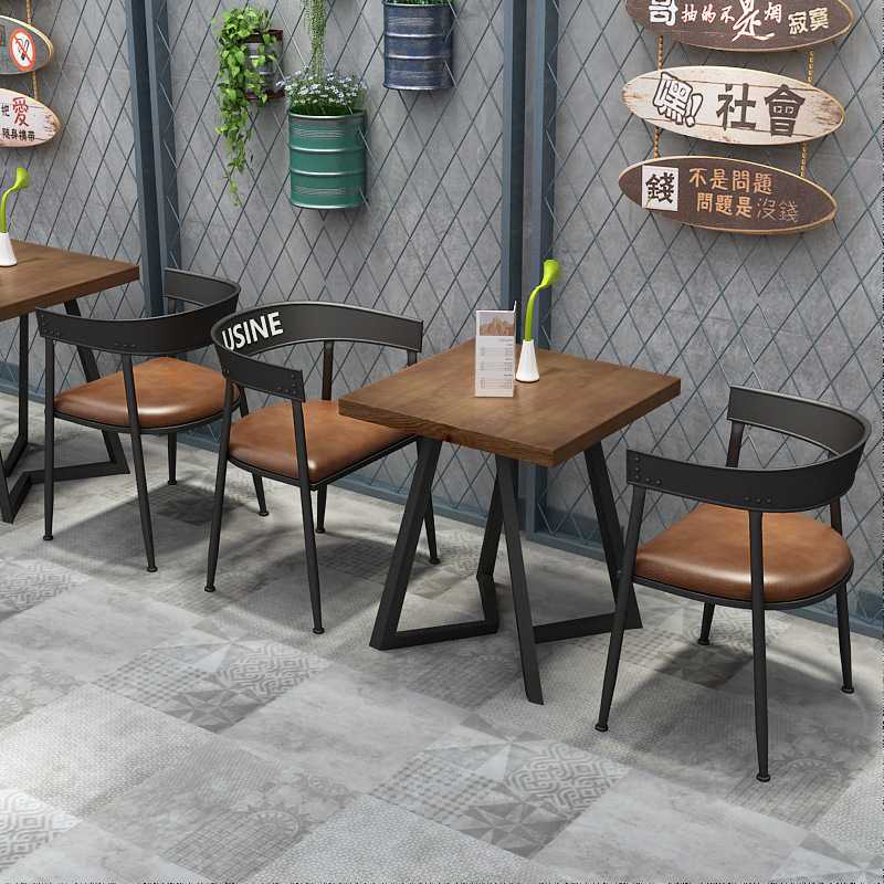 新款直销美式实木餐桌椅组合 咖啡厅复古铁艺餐桌 音乐餐吧烧烤桌