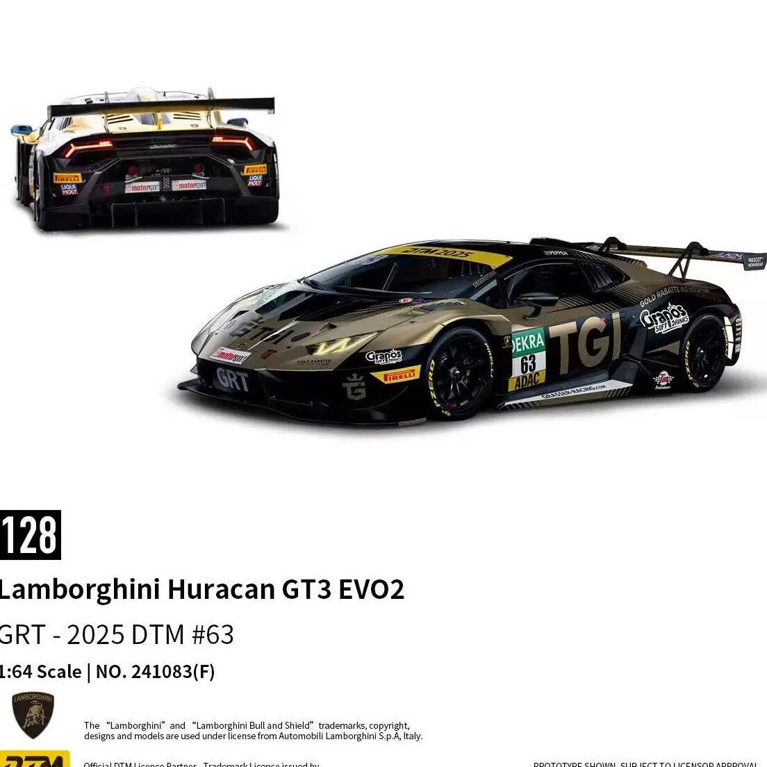 预售TH 1:64 #128兰博基尼 GT3 EVO2 DTM 63号合金汽车模型