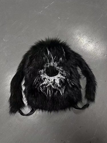 「Rabbit.b」仿貉子图腾印花毛皮草毛绒包大容量个性百搭双肩包Dp