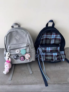2025新款格子背包女款复古初中生大容量书包高中生学生软书包可爱