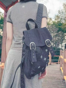 hugyourskin韩国小众女包25春Y2K波点条纹星星牛仔双肩包书包背包