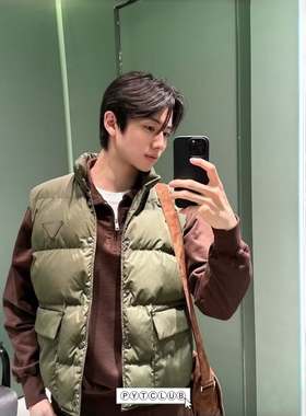 FW25 YOUNGYTKING Padded Vest再生尼龙军绿色棉服马甲男女