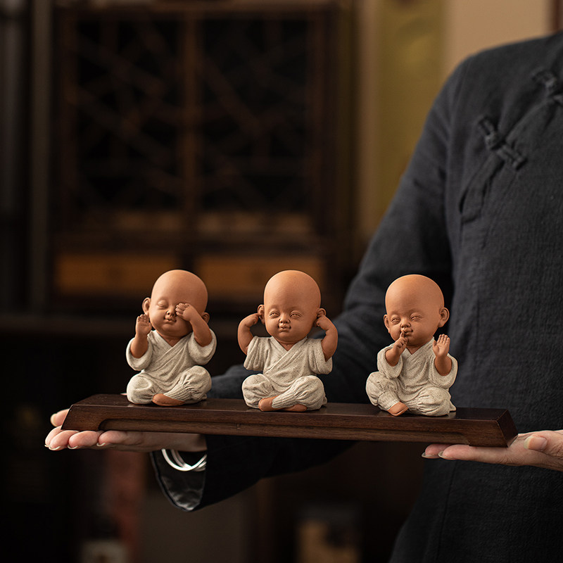 新中式三不小和尚紫砂茶宠摆件