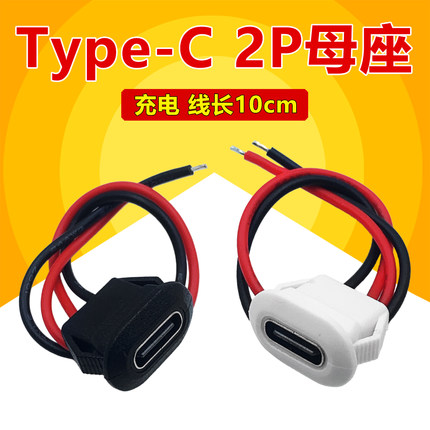 typec母座带线2P充电注胶直压式usb注塑防水椭圆台灯电动车充电口