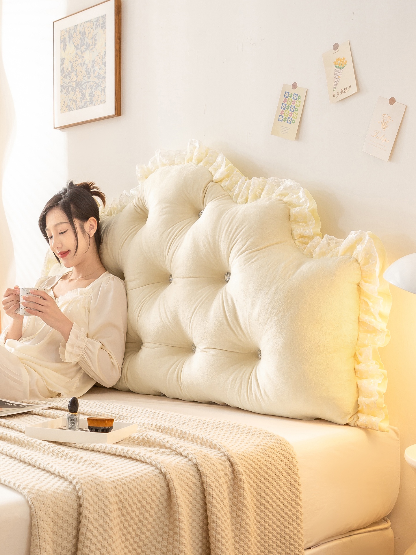 公主床头软包欧式靠背垫加高防撞卧室榻榻米床上靠背大靠枕拆洗