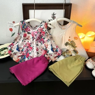 服飾女寶寶夏款 女.童國風(fēng)夏裝 吊帶兒.童漢服套裝 2025新款 外穿兩件