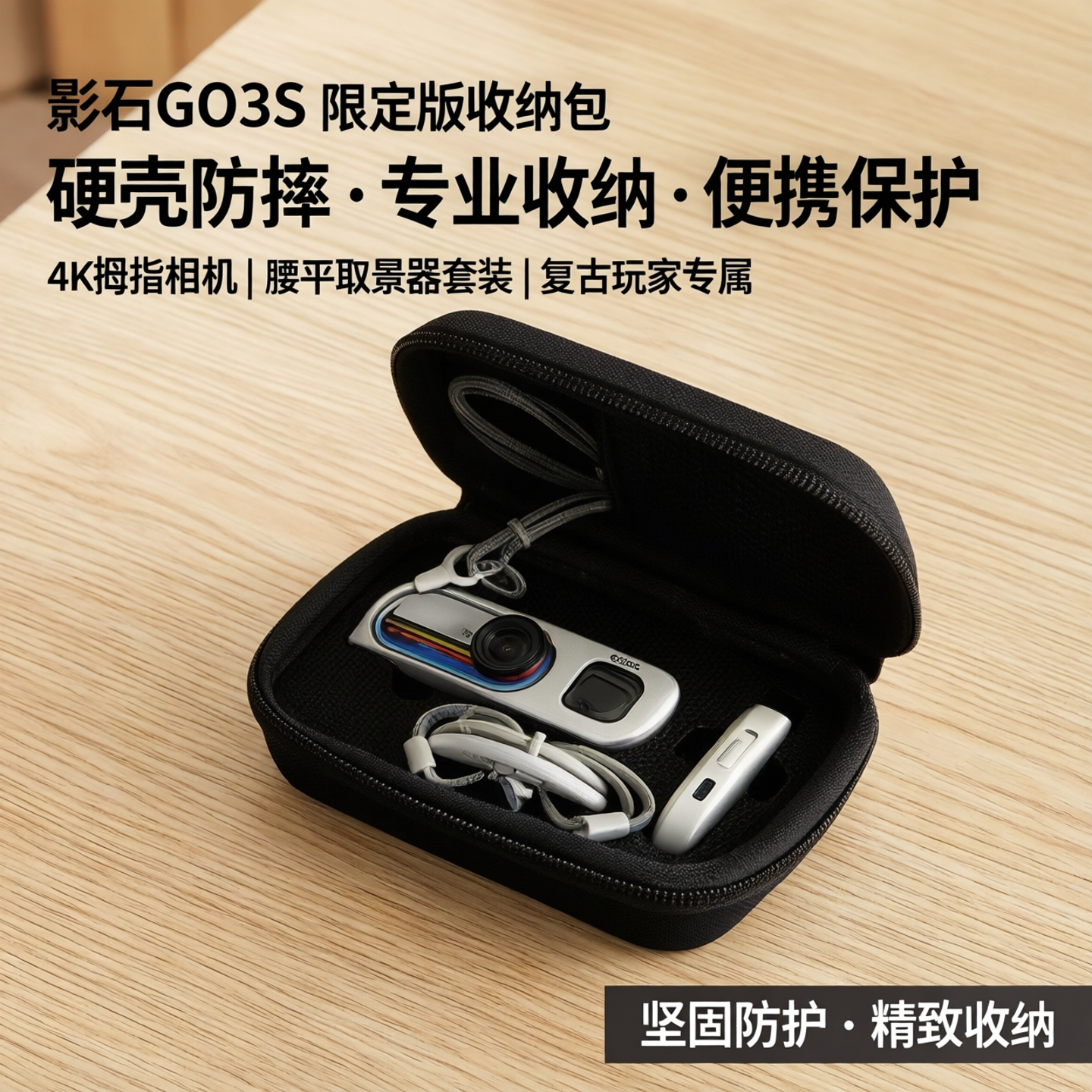 适用于影石GO3S复古玩家收纳包防摔硬壳Insta360限定版4K拇指相机玩拍腰平取景器套装便携保护盒