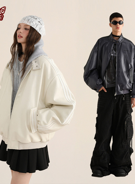 KBLC24AW秋冬夹棉哈灵顿中性情侣哈灵顿立领皮夹克3条杠基础学生