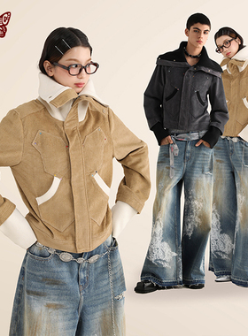 KBLC24AW秋冬高领翻领多样造型蝴蝶贴布彩钻显瘦短款灯芯绒夹克